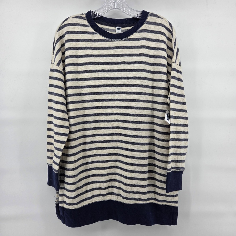 Old Navy Beach Fleece Tunic‎ Small Navy Cream Striped Coastal Preppy